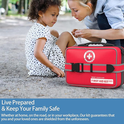 401 Piece First Aid Kit with Chest Seals -Labeled, Expandable & Mountable, Emergency Medical Kit for Home, Car, Camping & Outdoor, Waterproof Trauma Kits with Labeled Compartments