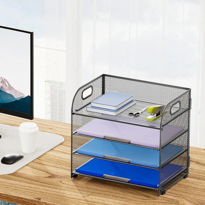 Marbrasse 4 Tier Paper Organizer Letter Tray - Mesh Desk File Organizer with Handle, Paper Sorter Organizer for Letter Office File Folder Holder (Grey, 12.6" x 9.1" x 10.7")