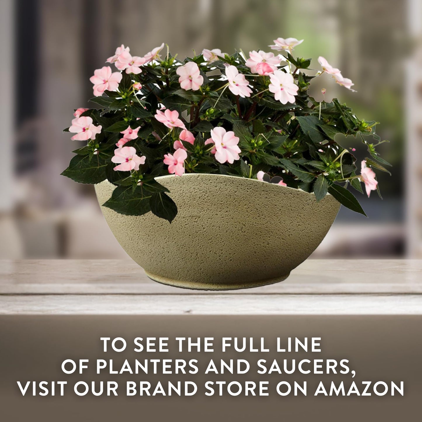 Classic Home and Garden Arc Unique Planter Bowl w/Drain Plug - UV Resistant Shallow Planter - Modern Plant Pot for Herbs (12.5” Georgia Clay)