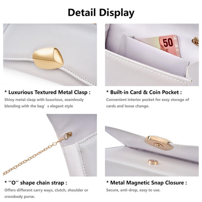 Gurina Designer Evening Handbag with Metal Handle, PU Leather Clutch Purse with Magnetic Buckle, Elegant Party Bag for Women (7OB White)