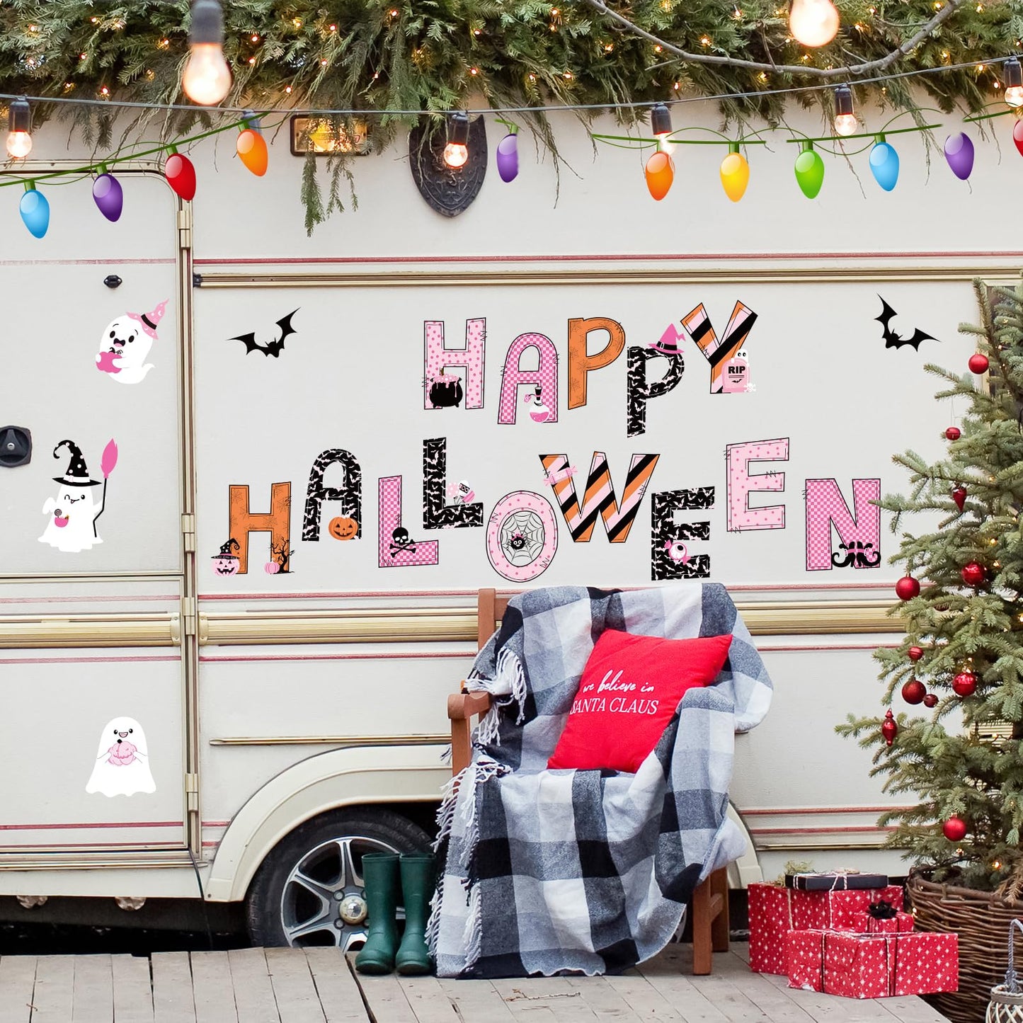 JarThenaAMCS 19Pcs Happy Halloween Garage Magnets Decoration Pink Cute Ghost Garage Door Decals Halloween Magnetic Refrigerator Stickers for Party Home Car