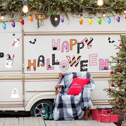 JarThenaAMCS 19Pcs Happy Halloween Garage Magnets Decoration Pink Cute Ghost Garage Door Decals Halloween Magnetic Refrigerator Stickers for Party Home Car