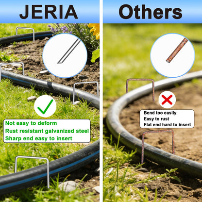 JERIA 6 Inch 240 Pack U-Shaped Galvanized Garden Stakes, 11 Gauge Landscape Staples, Landscape Fabric pins,Ground Stakes,Yard Stakes for Decorations