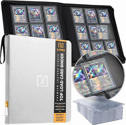 X PRO Top Load Card Binder - Compatible with Top-loading Card Cases - Fits 252 | 20 Premium Loaders Included | 9-Pocket Ringless Double-Sided Pages | Storage for TCG & Sports Cards (Frost White)
