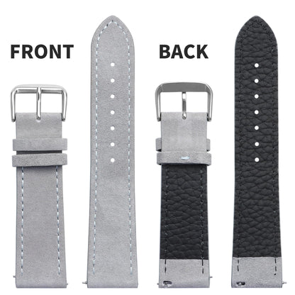 JUNGHELE Suede Leather watch bands for men and women, Quick Release leather watch strap with Silver Buckle watch leather strap, Grey 22mm watch band WBG0206