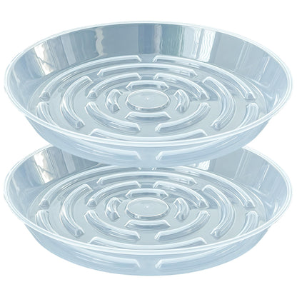 MSKIAUO 2 Packs Plant Saucer Pot Tray, 14 inch Clear Flower Planter Saucers and Drip Trays, 13 inch Plastic Flower Planter Saucers for Indoors Outdoors, Heavy Durable Plant Plate Water Catcher