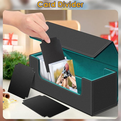 Homthy 600 Card Deck Case for Trading Cards, Leather Magnetic Closure Commander Storage Box Fit for Sports Cards, Game Card Standard Cards (Cyan)