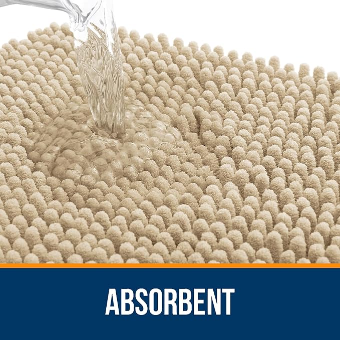 OLANLY Small Bathroom Rugs 24x16, Extra Soft Absorbent Chenille Bath Rugs, Rubber Backing Quick Dry, Machine Washable Bath Mats for Bathroom Floor, Tub and Shower, Home Decor Accessories, Beige
