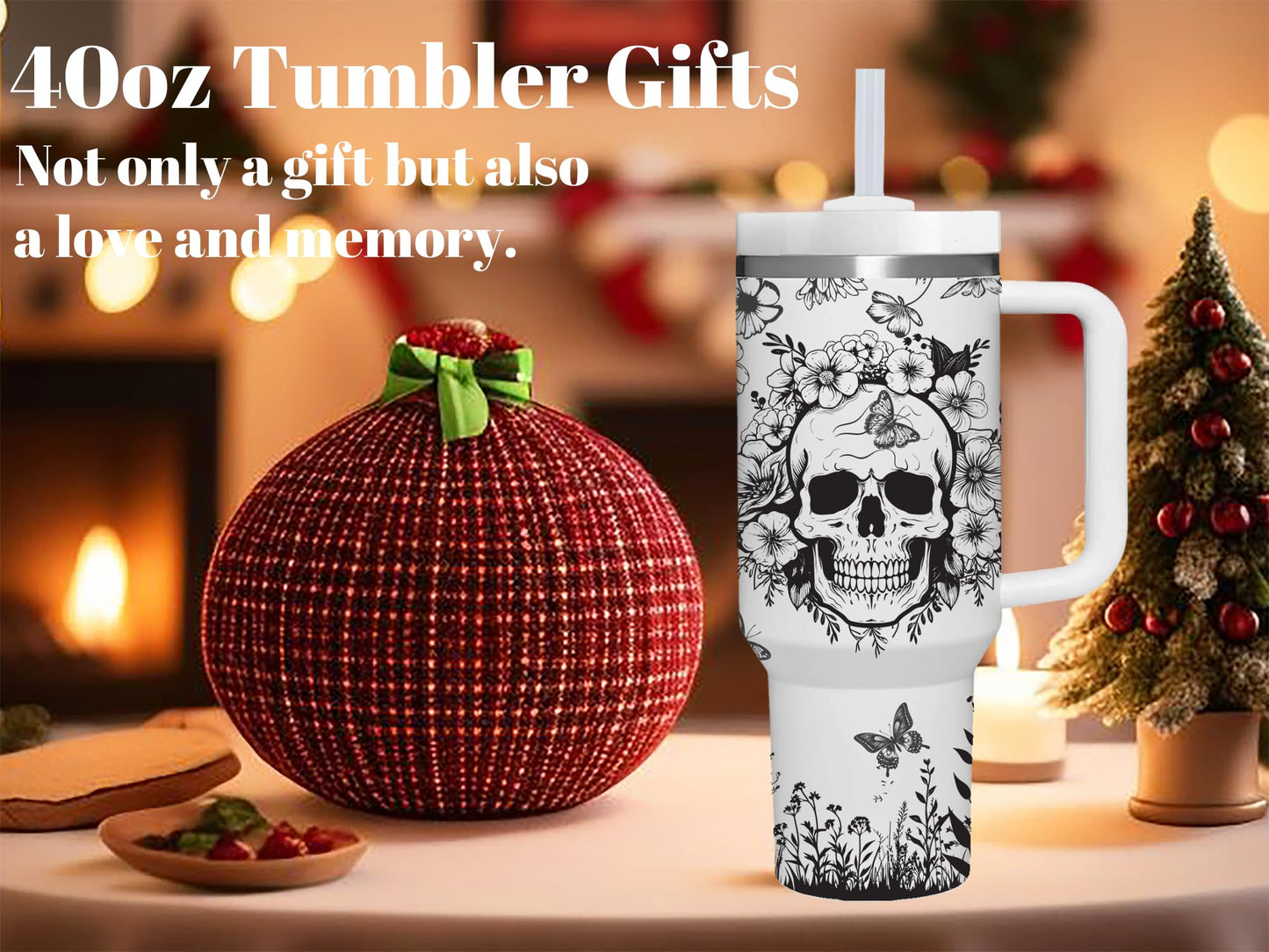 AMZUShome 40 OZ Goth Skulls Tumbler with Handle.Skull Lover Tumblers Gift.Unique Birthday Christmas Halloween Goth Skull Cup Gifts.40 OZ skulls Tumbler Gifts for Women.
