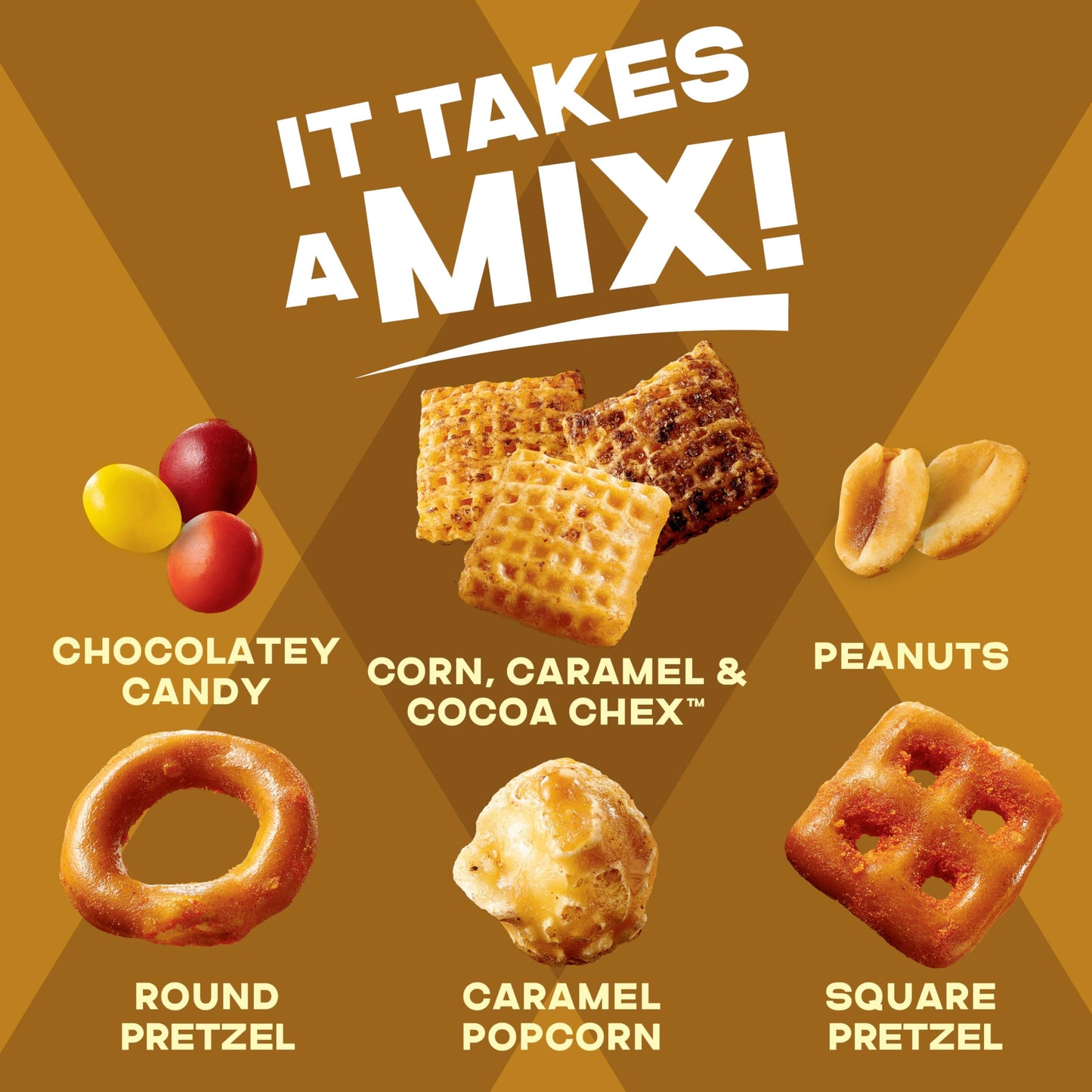 Chex Mix Turtle Snack Mix, Indulgent Snacks, Family Size, 13.5 oz
