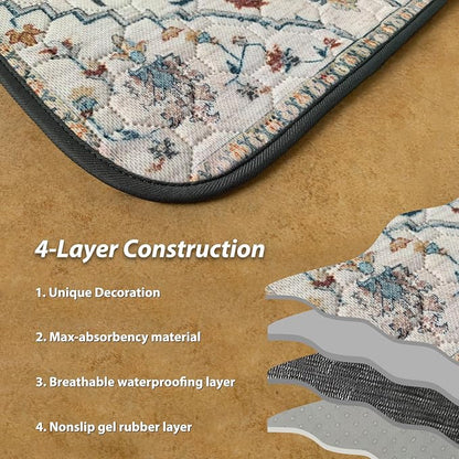nunubaby Washable Pee Pads for Dogs, Stylish, Non-Slip and Leak-Proof Pee Pads. Reusable Potty Pads for Dogs for Crates and Floors.(Beige/Floral, 24" x36" )