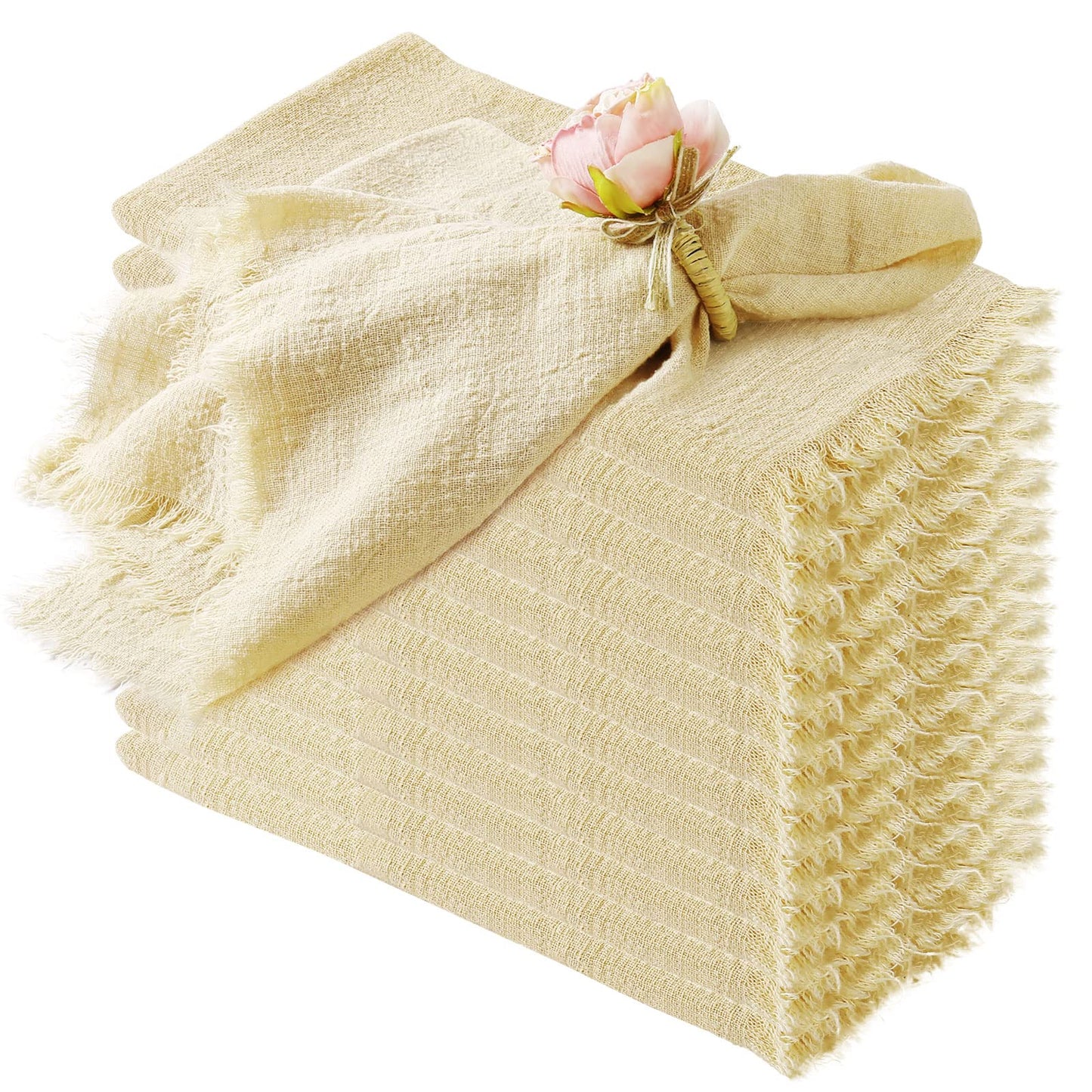Handmade Cloth Napkins 100% Cotton Napkins with Fringe Set of 12,16.6 x 16.6 Inch Reusable Soft Napkins for Dinner,Rustic,Party,Weddings,Christmas,Thanksgiving Day,Halloween(Ivory)