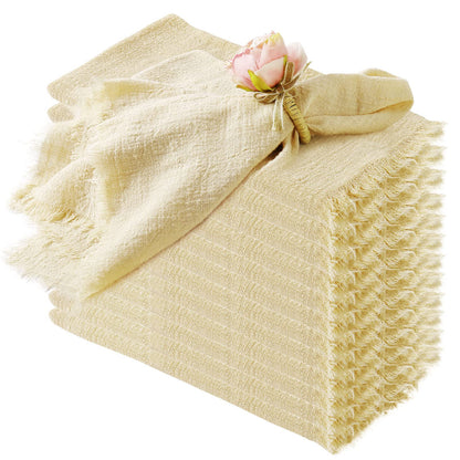 Handmade Cloth Napkins 100% Cotton Napkins with Fringe Set of 12,16.6 x 16.6 Inch Reusable Soft Napkins for Dinner,Rustic,Party,Weddings,Christmas,Thanksgiving Day,Halloween(Ivory)