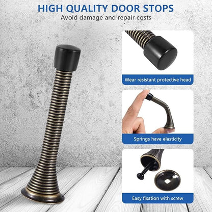KISEER 12 Pack Spring Door Stops 3 1/4 Inch Flexible Heavy Duty Spring Door Stopper with RustProof Screw Rubber Bumper Tips (Oil Rubbed Bronze)