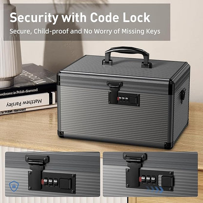 Medicine Lock Box with Code, Locking Medicine Box with Removable Tray & Pocket Bag, Portable First Aid Box for Home, 14 * 8.85 * 7.5 Inch (Black)