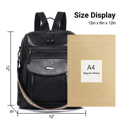 WYFJNX PU Leather Womens Backpack Purse Ladies Backpack Handbag Fashion Shoulder Bag Small Travel Bag Black