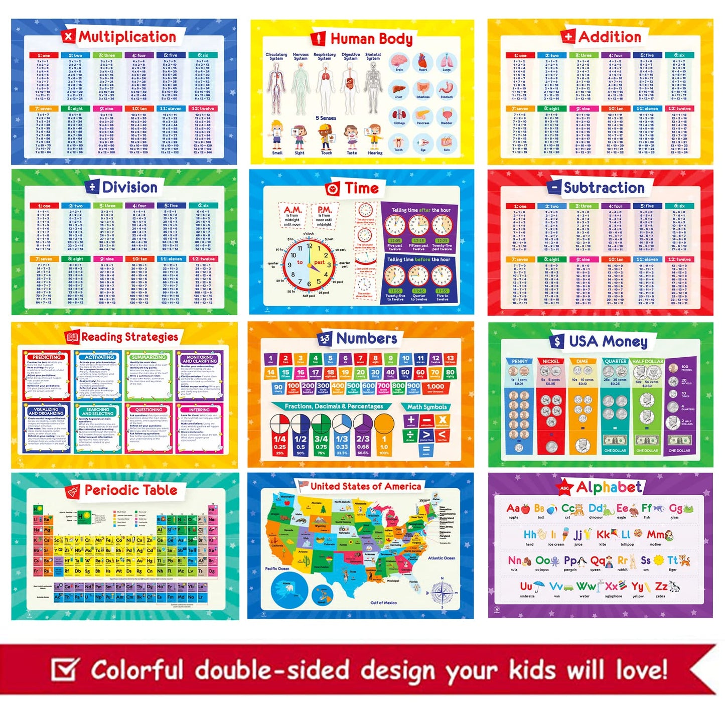 Simply Magic 166 PCS Simply Magic Magnetic Fraction Tiles and Circles & 32 Educational Posters for Kids