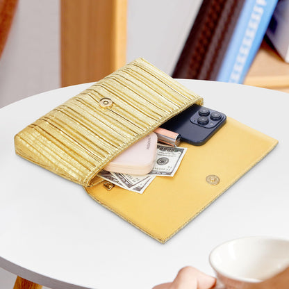 Tmore Clutch Purses for Women PU Leather Clutch Bag with Chain Handbags Soft Pleated Evening Bag (Gold)