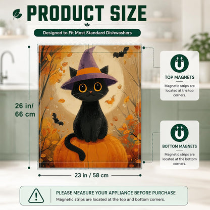 Black Cat Pumpkin Halloween Dishwasher Magnet Cover,23x26 Inch Magnetic Dishwasher,Waterproof Appliance Cover for Holiday Kitchen Decor Housewarming Gifts