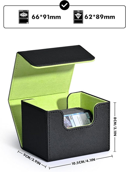 ZLCA Card Deck Box for Trading Cards, MTG Commander Deck Box Holds 120+ Single Sleeved, Leather Magnetic Card Storage Case Fits for TCG CCG Magic(Black& Green)
