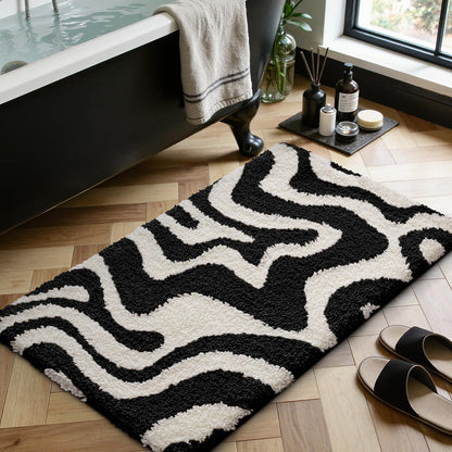 LUMI Non Slip Bathroom Rug Modern Aesthetic, Ultra Soft Absorbent Washable Bath Mats, Quick Dry Premium Floor Rugs for Shower, Tub, Black and White, 24x36