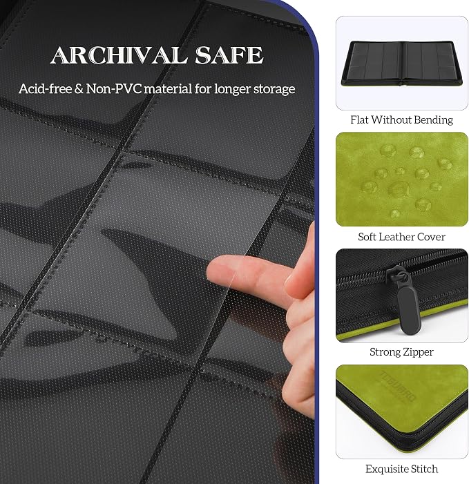 Trading Card Binder, 9 Side Loading Pocket Card Album Hold Up to 540 Cards, Zipper Binder for Cards Collection, TCG Card Holder for Game Card, Sports Card, Yugioh, MTG etc. (Apple Green)