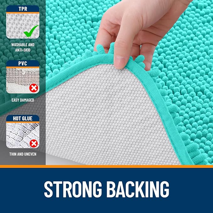 OLANLY Bathroom Runner Rugs 47x17, Extra Soft Absorbent Chenille Bath Rugs, Rubber Backing Quick Dry, Machine Washable Long Bath Mats for Bathroom Floor, Tub and Shower, Home Decor Accessories, Teal