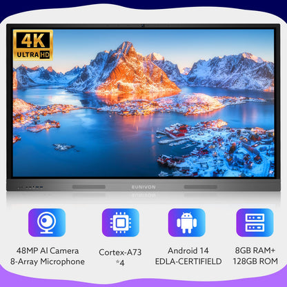 EUNIVON Smart Board 55" 4K Interactive Whiteboard Google EDLA-Certified for Classroom Office Home School, OTA Software Updates 8GB RAM + 128GB Storage