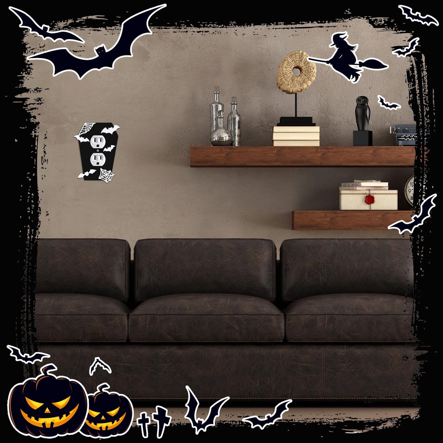 Peryiter 6 Pcs Gothic Coffin Black Outlet Covers Wall Plate Bat Coffin Gothic Room Decor Duplex Plug Socket Light Switch Covers Decorative Goth Decor for Bedroom Home Kitchen(Black,Spider Web)