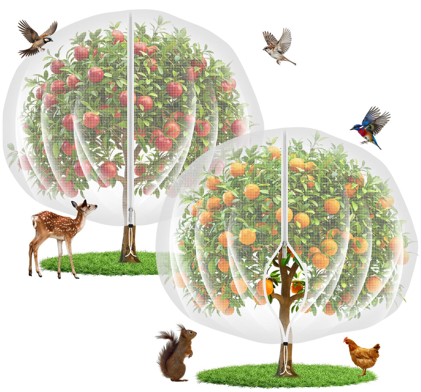 10'x10' Fruit Tree Netting Cover with Zipper and Drawstring, Ultra-Fine Mesh Garden Plant Insect Pest Net Barrier Protection Covers to Prevent Squirrel Bird Deer Cicadas Bag for Blueberry Tomato-2pcs