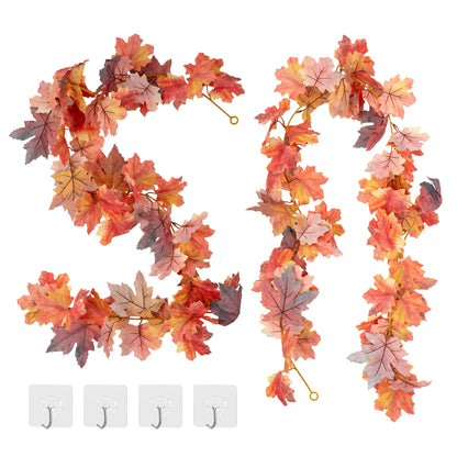 IPLNTS 2 Pack Fall Leaf Garland 5.7ft/Piece 3D Artificial Maple Leaves Autumn Garland Fall Thanksgiving Decorations for Home Fireplace Wall Table Party Porch Indoor Outdoor Decor