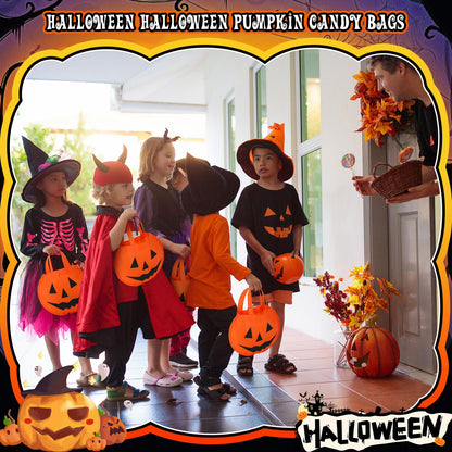 Cunno 24 Pcs Halloween Pumpkin Bags 11.8 x 9.8 Inches Non Woven Trick or Treat Bags Pumpkin Face Candy Goody Tote Gift Bucket Bag with Handles for Halloween Party Favors Supplies