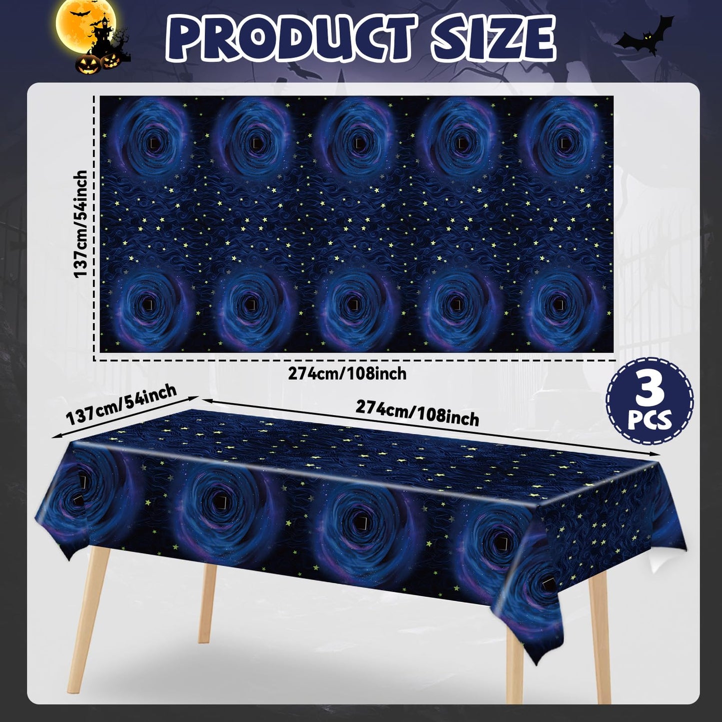 3 Pcs Button Eyes Tablecloths Button Party Decorations Samhain Plastic Table Cover Cartoon Movie Theme Fantasy Keyhole Disposable Rectangle Table Cloth for Witch Horror Birthday Supplies 108x54 Inch