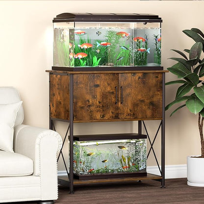 Herture 20-29 Gallon Aquarium Stand Metal Frame Fish Tank Stand with Cabinet Storage, for 20 Gallon Long Aquarium,30.7" L*16.5" W Tabletop,330LBS Capacity Rustic Brown and Black PG01YGN