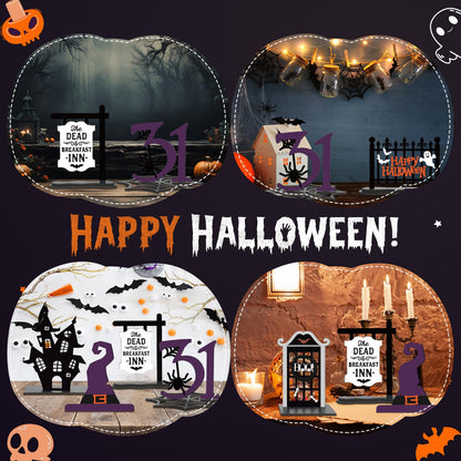 Soaoo 7 Pcs Halloween Wood Centerpieces Decorations 3D Halloween Tiered Tray Wood Decor Spooky Theme Decorations Ghost Party Table Topper for Home Table Shelf Party Display Centerpieces Photo Prop