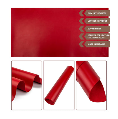 Shkira 12''X24'' Tooling Leather Square - 2.0MM Red Sheets for Crafts - Leather Sheets for Crafts Tooling Sewing Hobby - Thick Cowhide Pieces - Fabric for Crafting