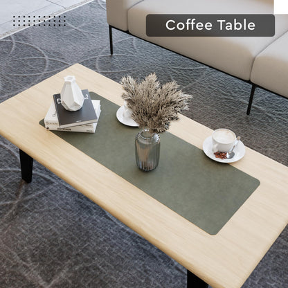 Encasa XO Dual Sided Leather Olive Table Runner with Suede Top | Heat & Water Resistant, Non-Slip, Wipeable & Durable Dining & Kitchen Table Decor | 12"x33"