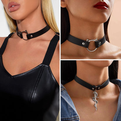 HAIAISO 6-9pcs Leather Punk Goth Choker Necklace - Love Heart Spiked Adjustable Pu Choker Collar for Women