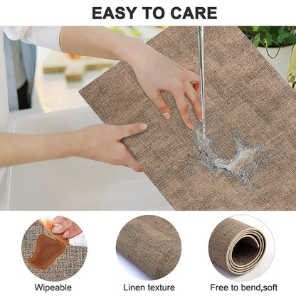 LANDVIEW Leather Heat Resistant Placemats Set of 6 Waterproof Wipeable Washable PU Table Mats,Easy to Clean Anti-Slip (6, Dark Brown)