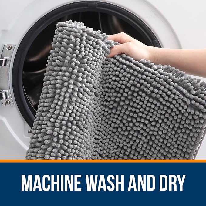 OLANLY Large Bathroom Rugs 47x32, Extra Soft Absorbent Chenille Bath Rugs, Rubber Backing Quick Dry, Machine Washable Bath Mats for Bathroom Floor, Tub and Shower, Home Decor Accessories, Grey