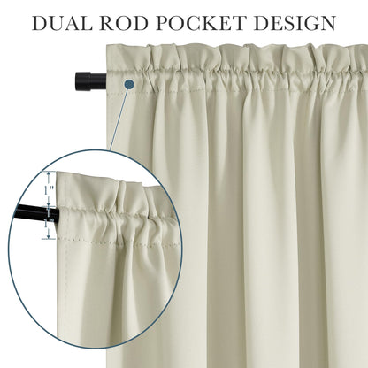 PONY DANCE Beige Back Door Curtains for Door Window, 100% Blackout Dual Rod Pocket Privacy French Curtain for Kitchen, Thermal Insulated Small Window Drapes for Classroom, W25 x L40, 1 Panel