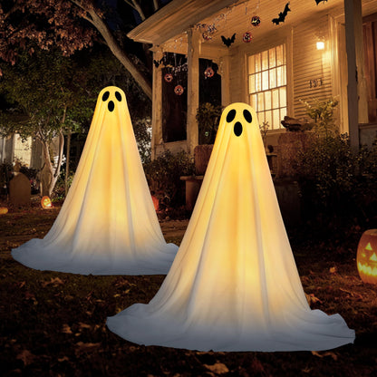 JOYIN 2 Packs 47'' Halloween Decorations Outdoor Standing Ghost, Standing Ghost Halloween Decor with Warm String Lights & Timer for Yard Porch Lawn Garden Party Supplies