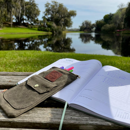 Earth & Fiber Co. Waxed Canvas Artist Pouch - Perfect for Pencils, Pens, Markers, and Stationery - Designed for Artists - Durable Brown Canvas With Brass YKK Zipper