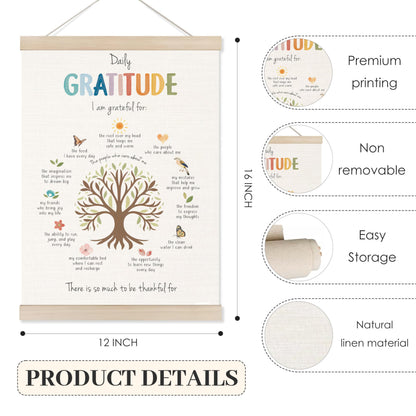 Koesus Daily Gratitude Mental Health Wall Art Poster Hanger Frame 12x16 Inch, Growth Mindset Positive Canvas Pictures Prints Framed Wall Decor for Classroom Therapy School Counselor Office