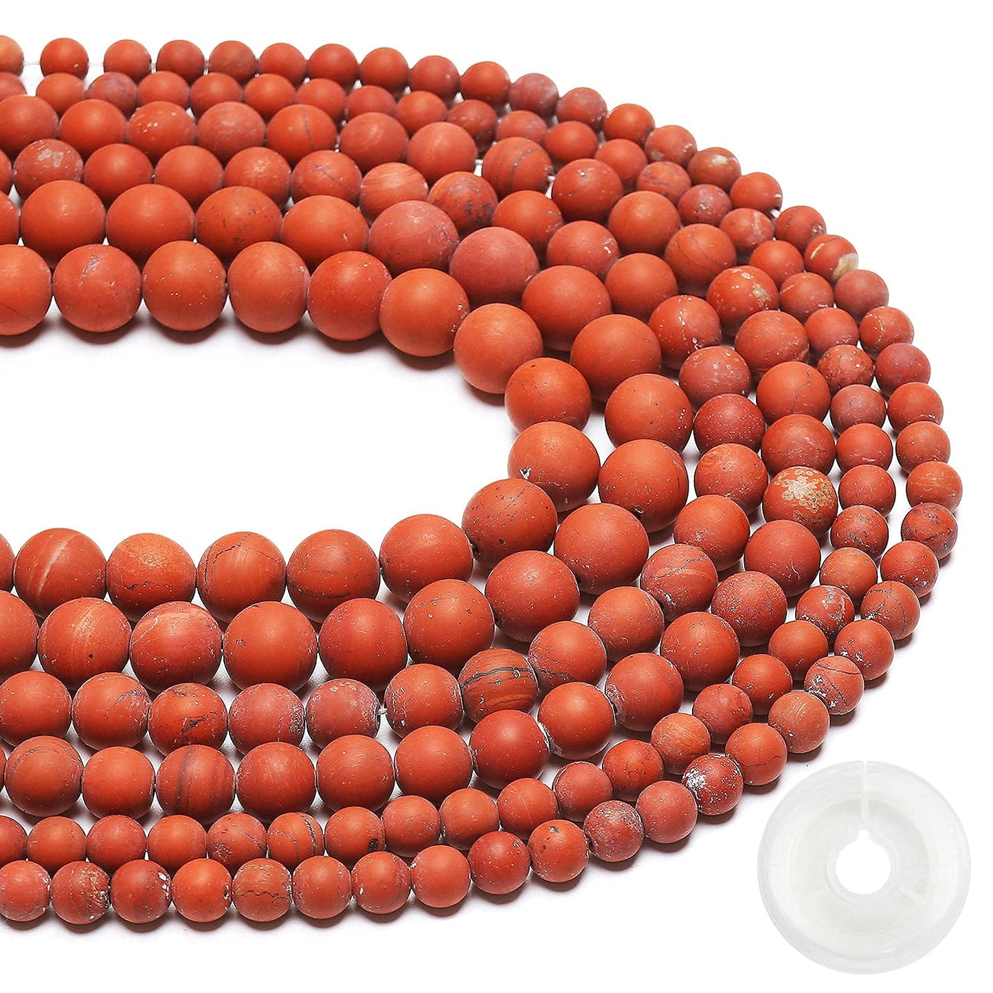 Natural Matte Red Jasper Beads, 8MM Round Frosted Unpolished Loose Gemstone Beads for Bracelet Necklace Jewelry Making, Energy Stone Healing Power with Stretch Beading Cord