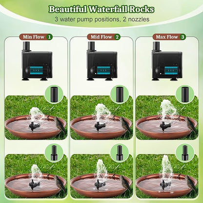 Bird Bath Fountain for Outside, 13.5" Garden Metal Bird Bath Bowl with 8W Water Pump, 2 Nozzles Adjustable Water Fountain for Backyard Patio Garden and Outdoor Water Features