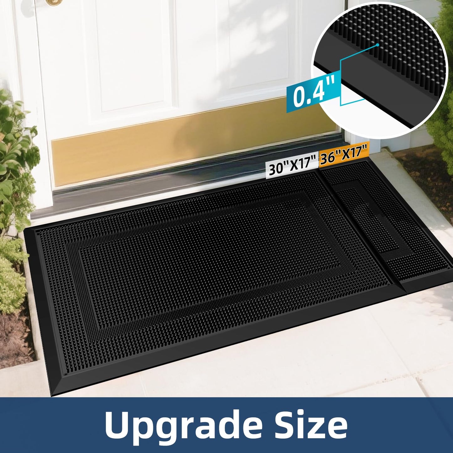 BEHERO Front Door Mat Outside Entrance, 36" x 17" Heavy Duty Rubber Outdoor Mats Enlarged for Entryway, Welcome Matt Outdoor, Dirt Trapping Waterproof
