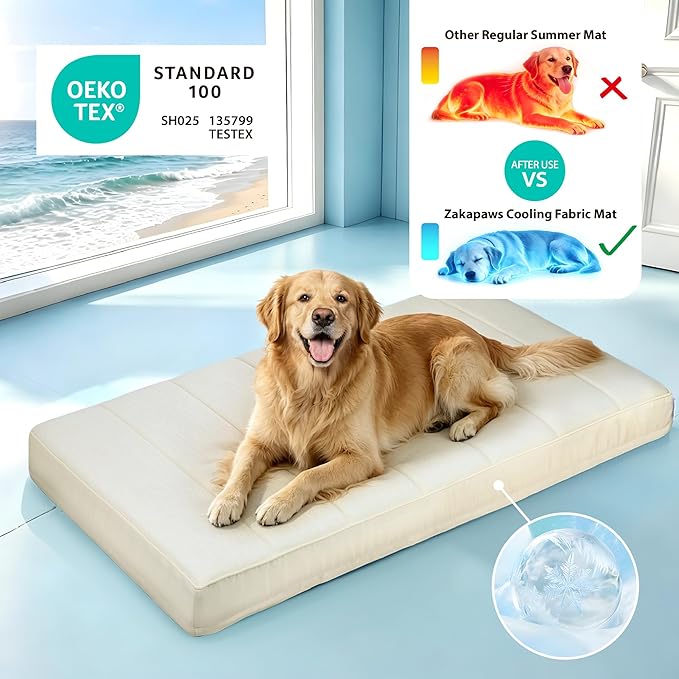 Cooling Dog Bed for 2XL Large Dogs - Orthopedic Pet Beds with Memory Foam, QMAX>0.5, Waterproof Removable Washable Cover for Hot Weather, Dark Beige, 47" L x 29" W x 3" H