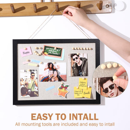 Teling 9 Pack Wood Bulletin Boards with Linen 12''x 16'' Cork Board for Walls with 90 Pushpin Decorative Wood Framed Display for School Office Home Decor (Black)
