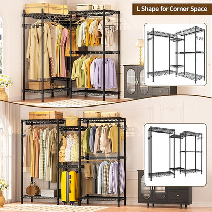 Golpart Heavy Duty Garment Rack Clothes Rack,Large Metal Closet Organizer System Storage Wardrobe,Freestanding Clothing Rack Black 15.75" D x 77.5" W x 77" H